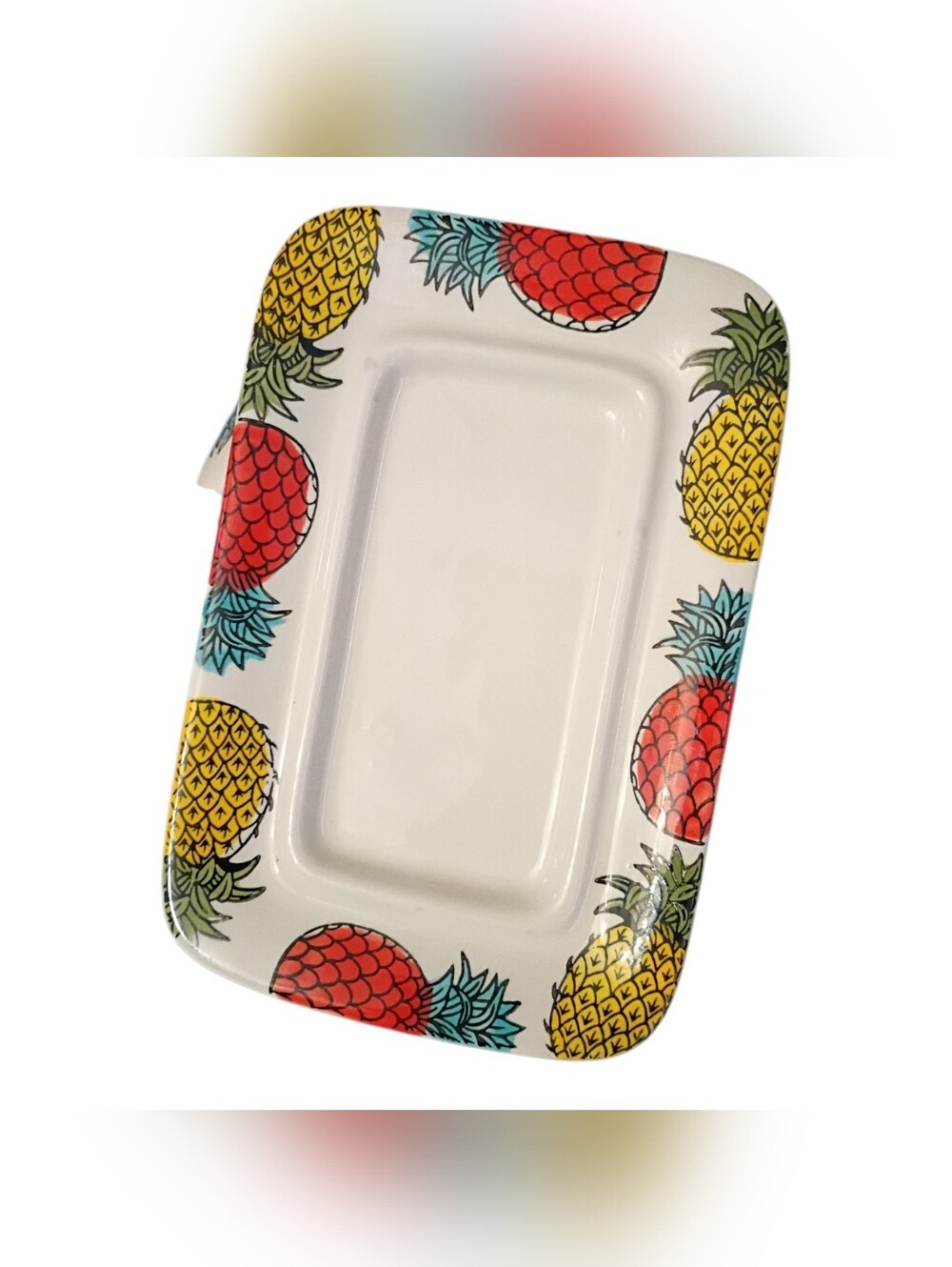 Signature Housewares Pineapple Butter Dish, Retro Tropical Colorful - Picture 3 of 4